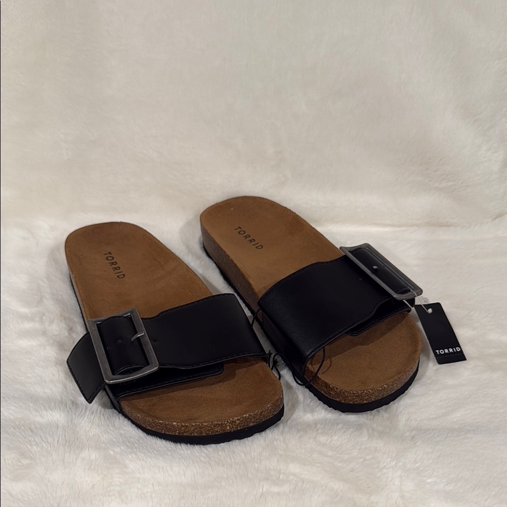 Black Slide Sandals with Buckle